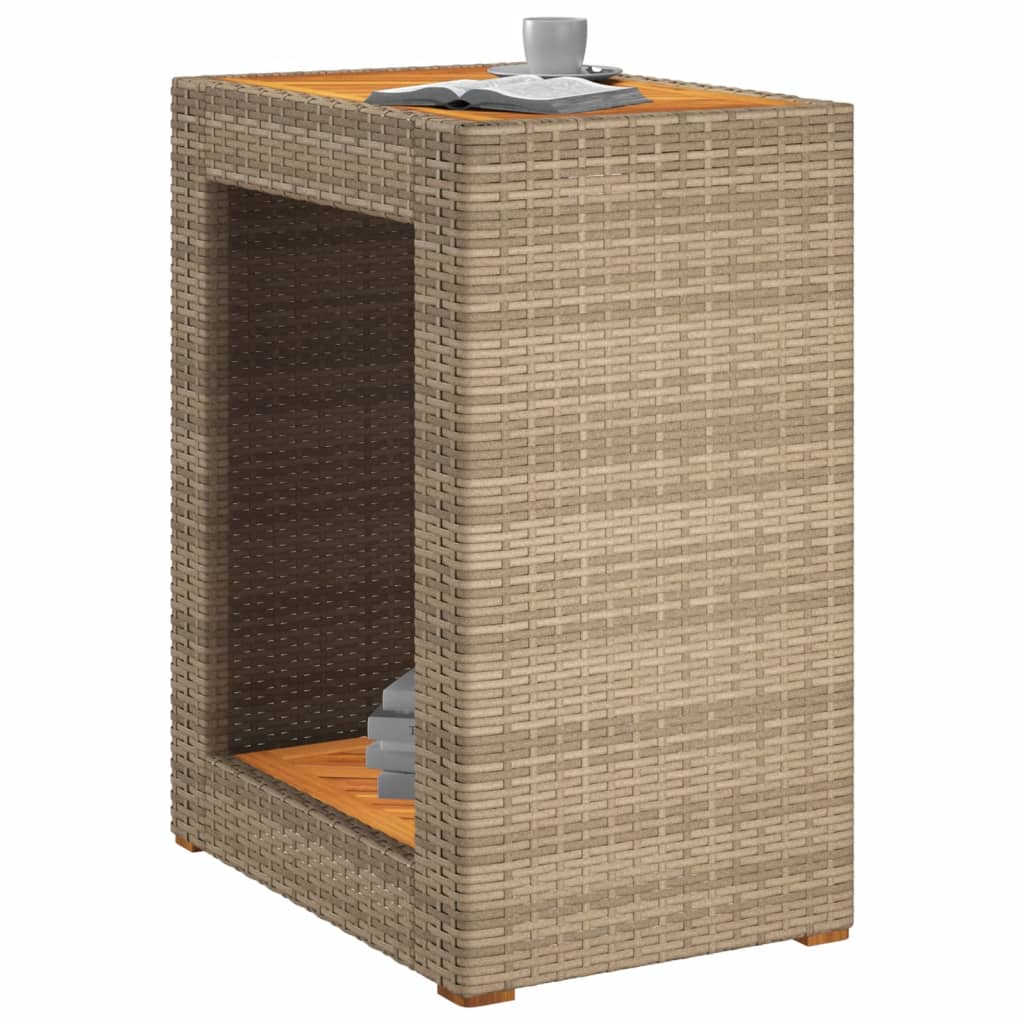 havebord med trætop 60x40x75 cm polyrattan beige