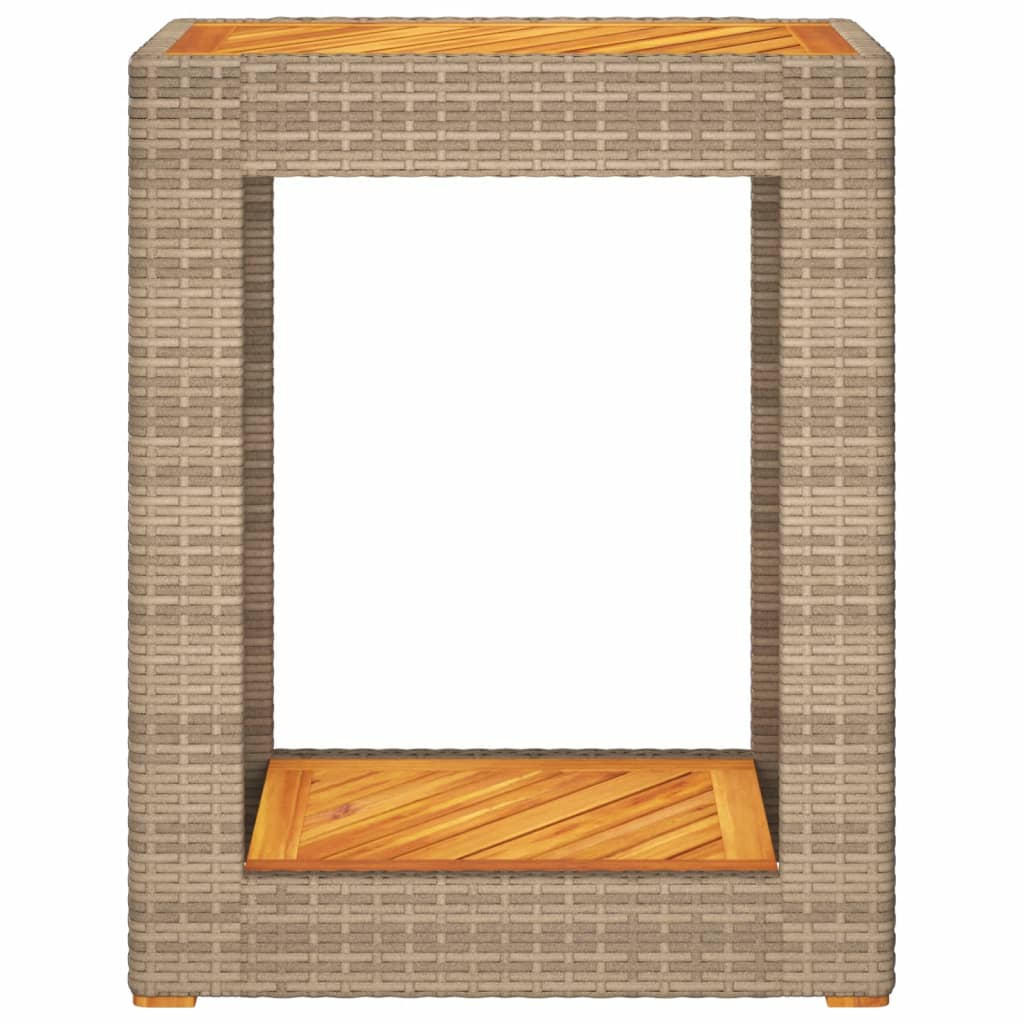 havebord med trætop 60x40x75 cm polyrattan beige