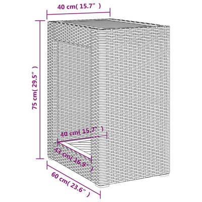 havebord med trætop 60x40x75 cm polyrattan beige