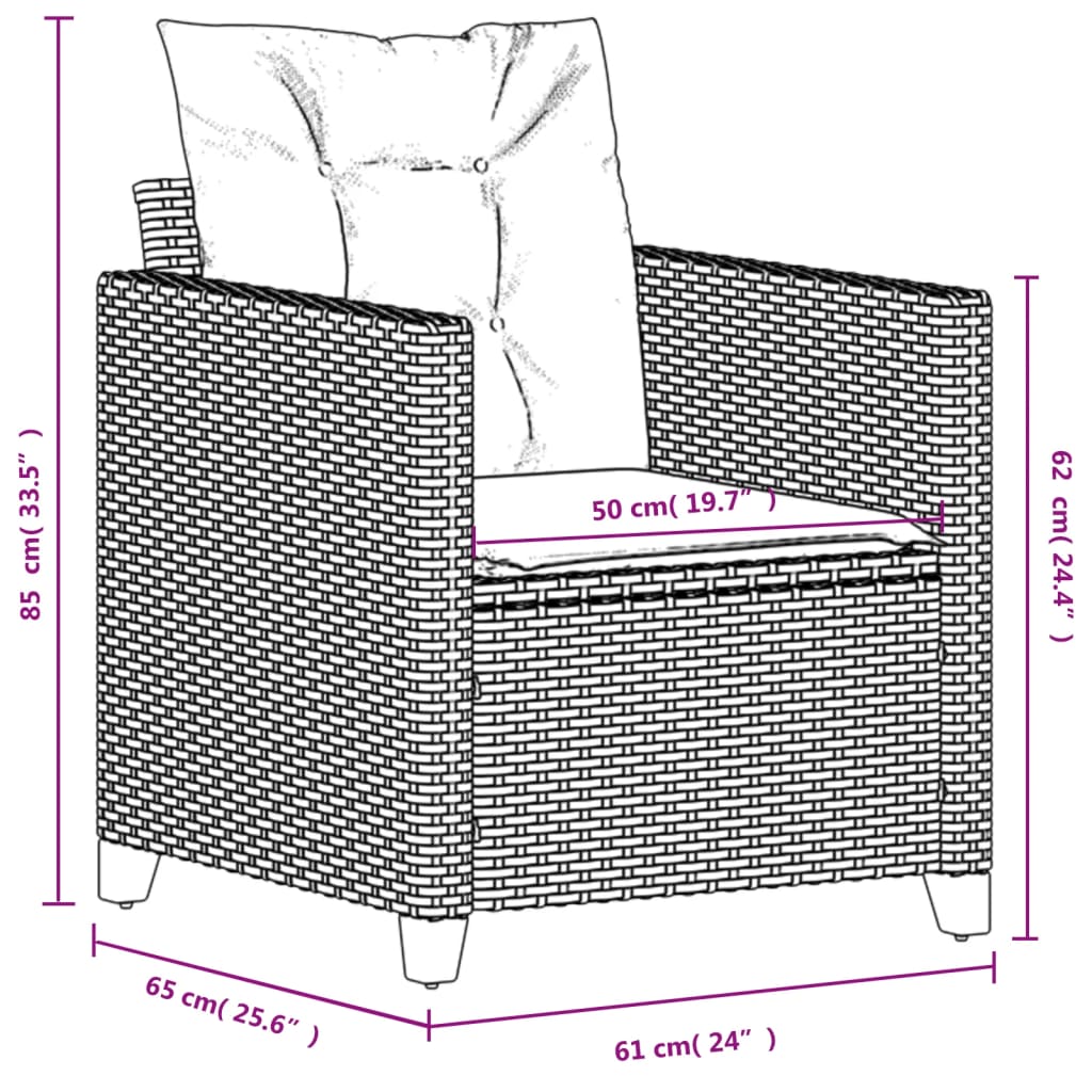 havestol med hynder polyrattan sort