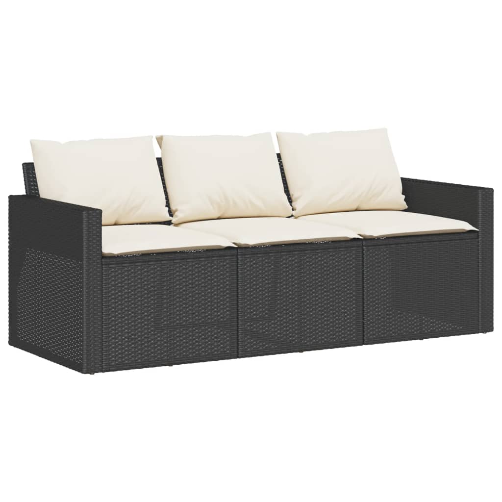 3-personers havesofa med hynder polyrattan sort