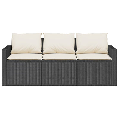 3-personers havesofa med hynder polyrattan sort