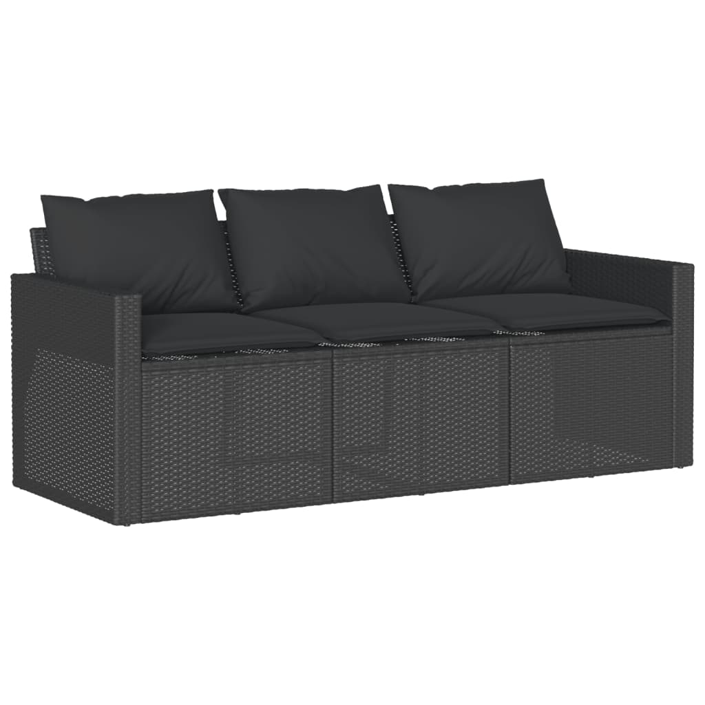 3-personers havesofa med hynder polyrattan sort