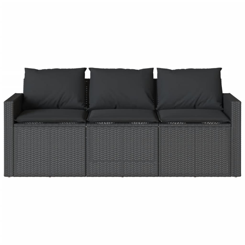 3-personers havesofa med hynder polyrattan sort