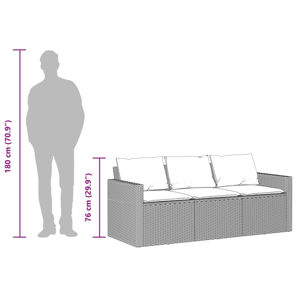 3-personers havesofa med hynder polyrattan sort