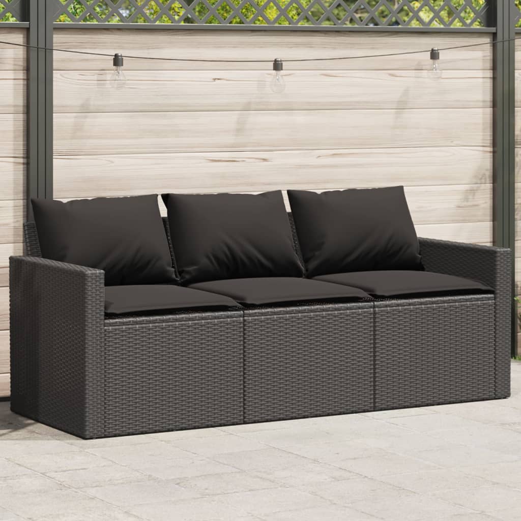 3-personers havesofa med hynder polyrattan sort