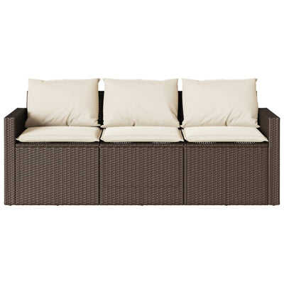 3-personers havesofa med hynder polyrattan brun