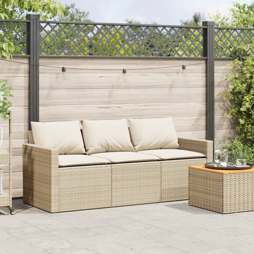 3-personers havesofa med hynder polyrattan beige