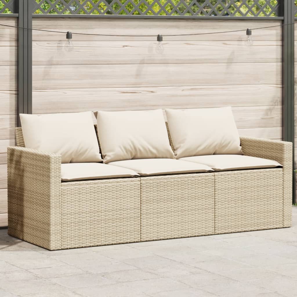 3-personers havesofa med hynder polyrattan beige