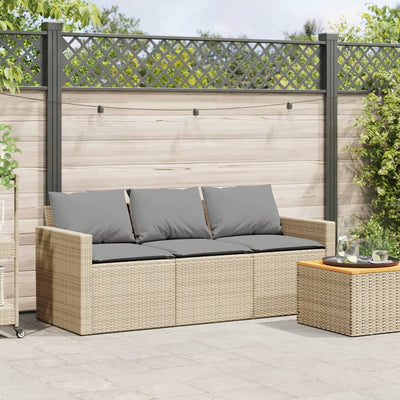 3-personers havesofa med hynder polyrattan beige