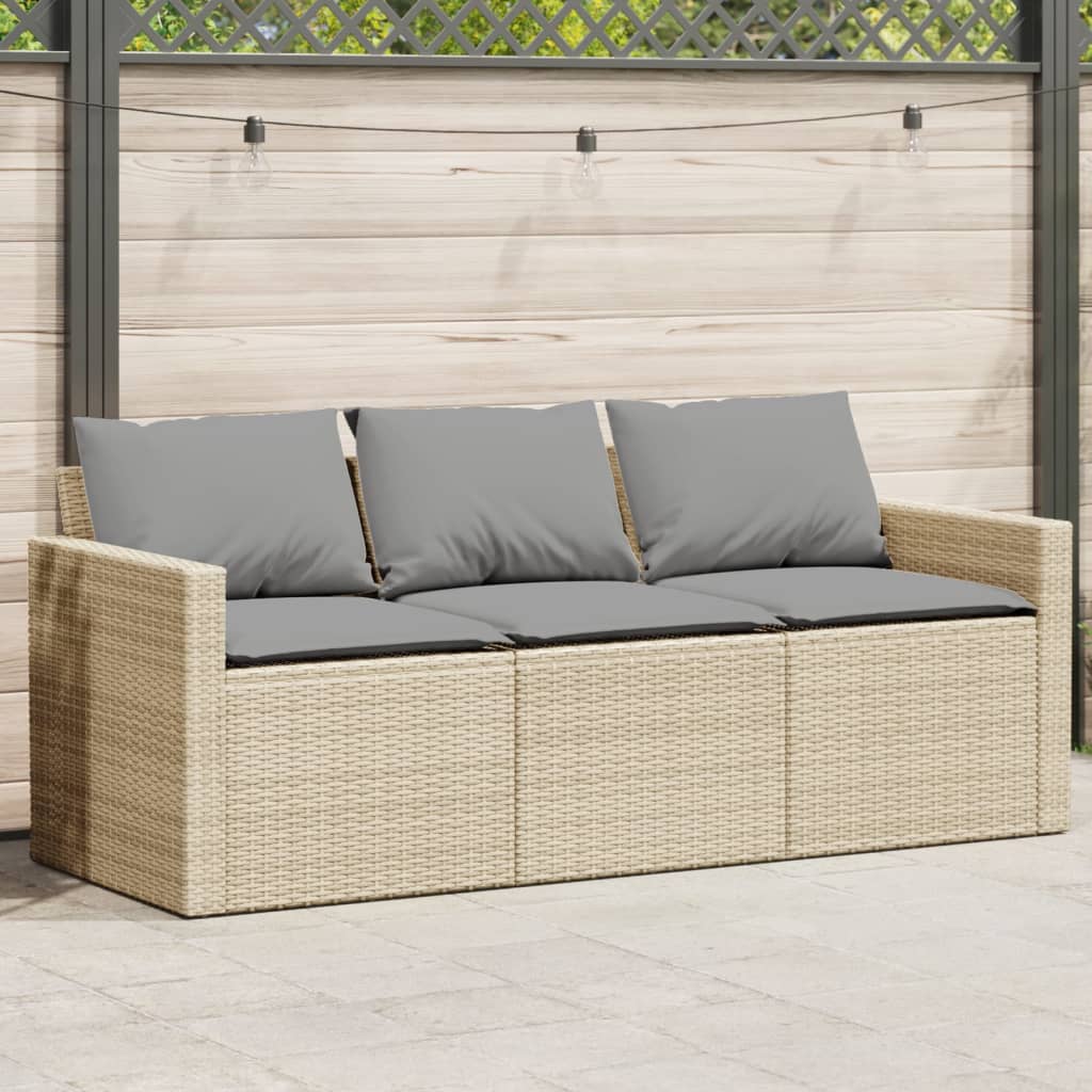 3-personers havesofa med hynder polyrattan beige