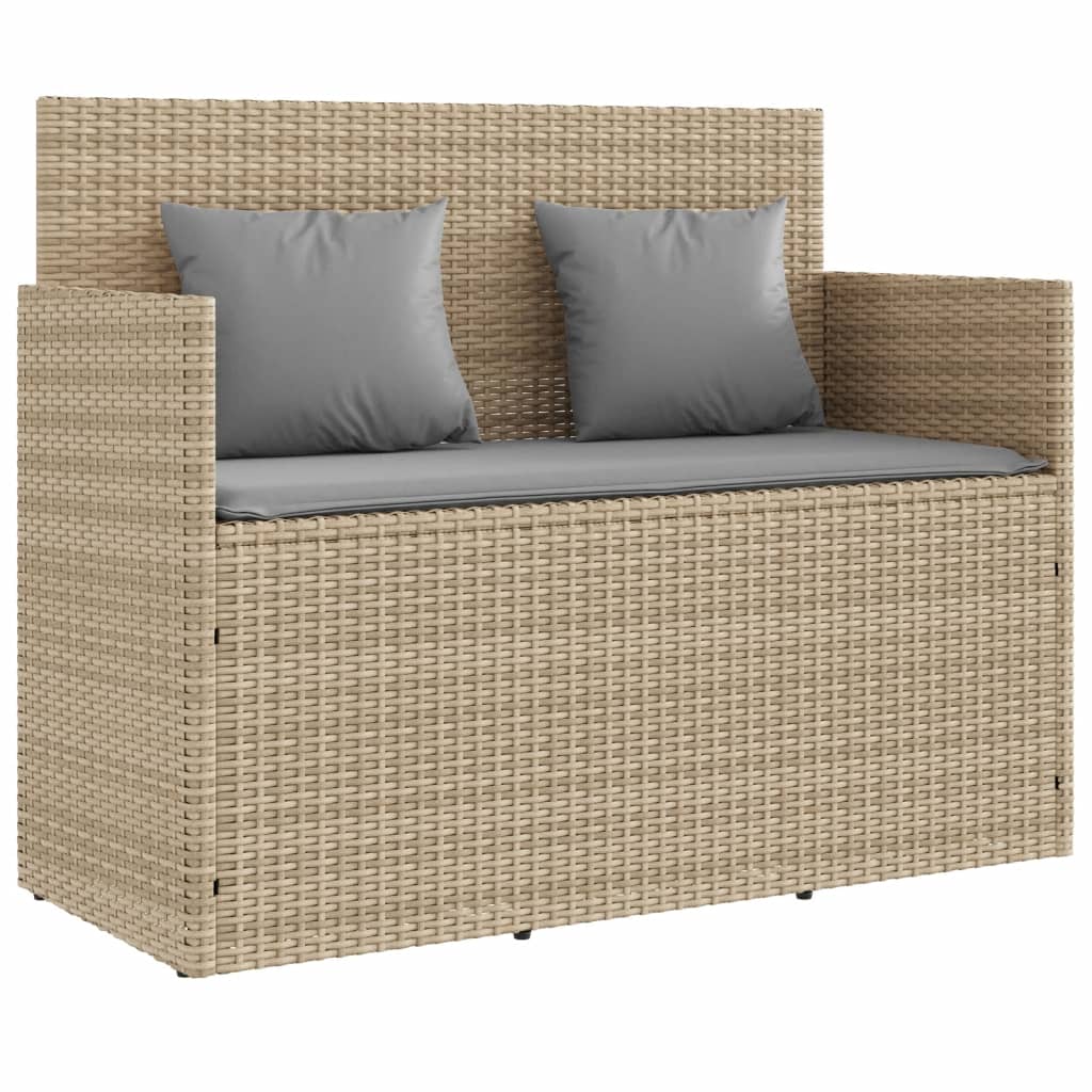 havebænk med hynder polyrattan beige