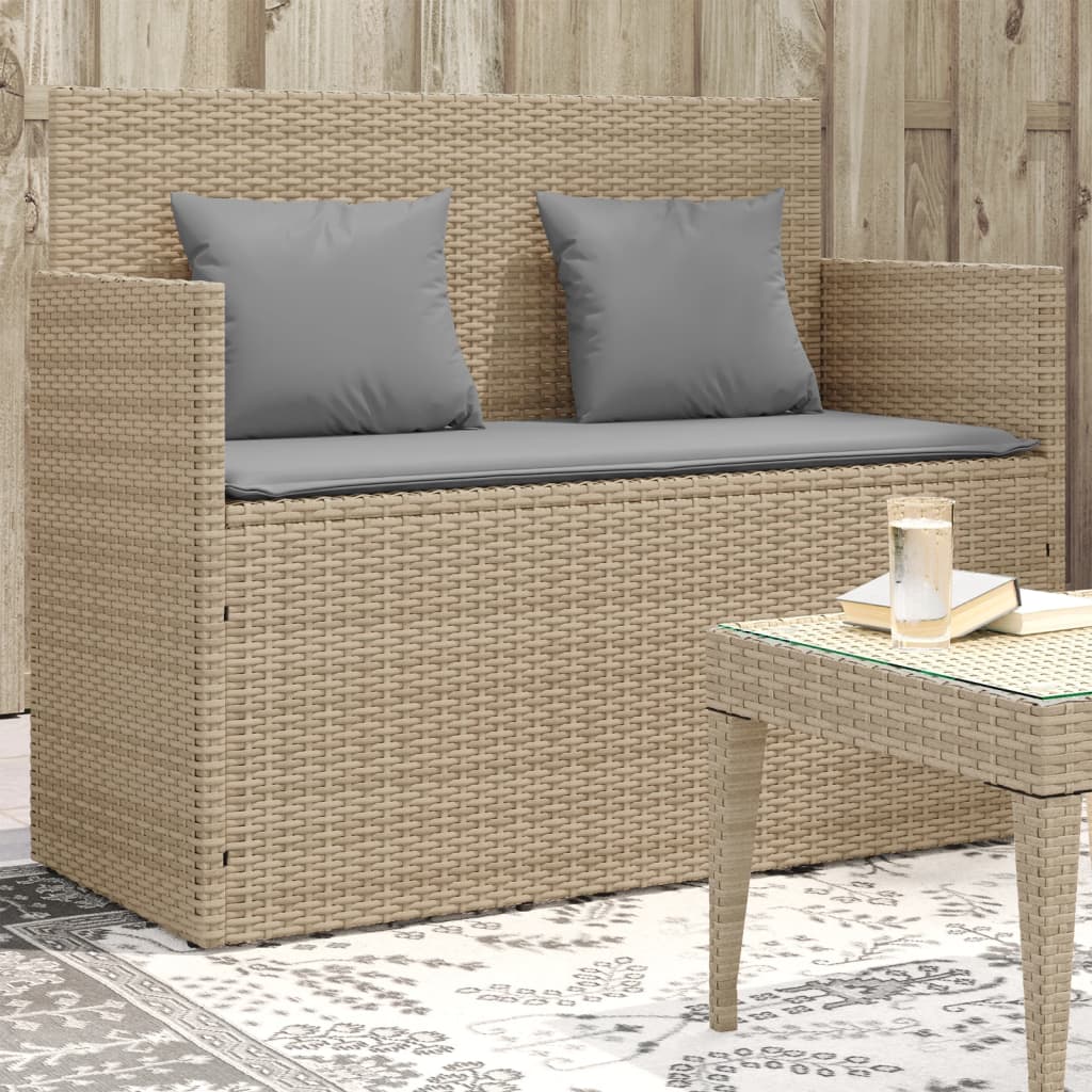 havebænk med hynder polyrattan beige