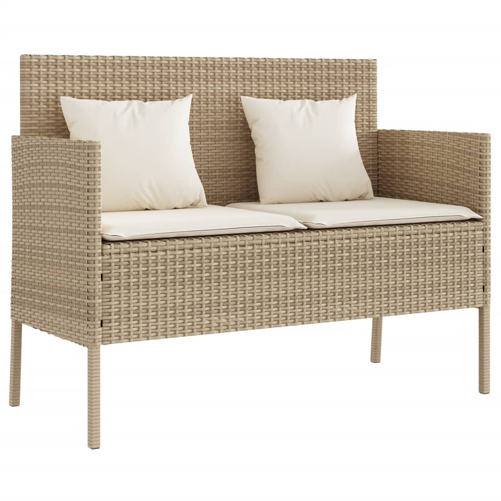 havebænk med hynder polyrattan beige