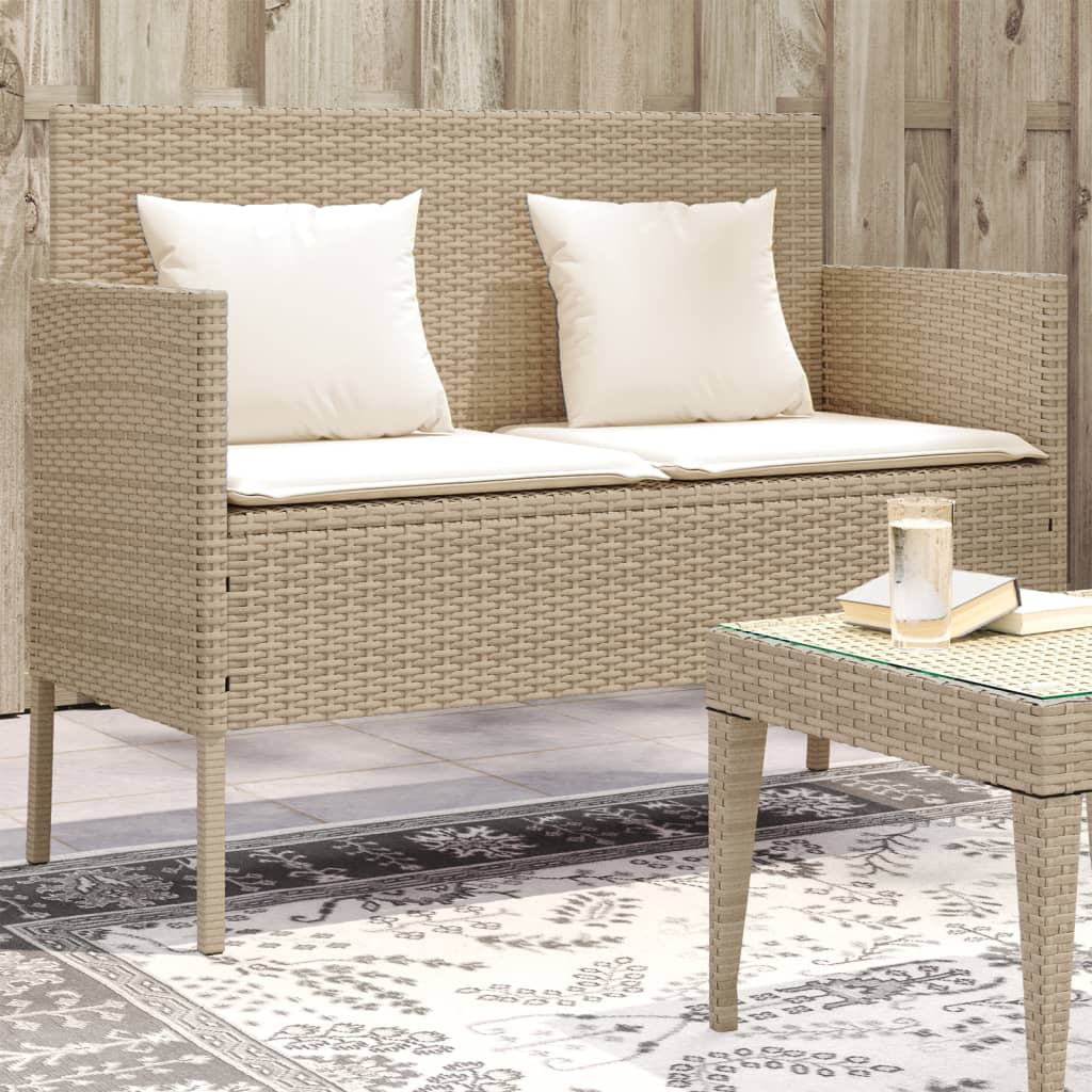 havebænk med hynder polyrattan beige