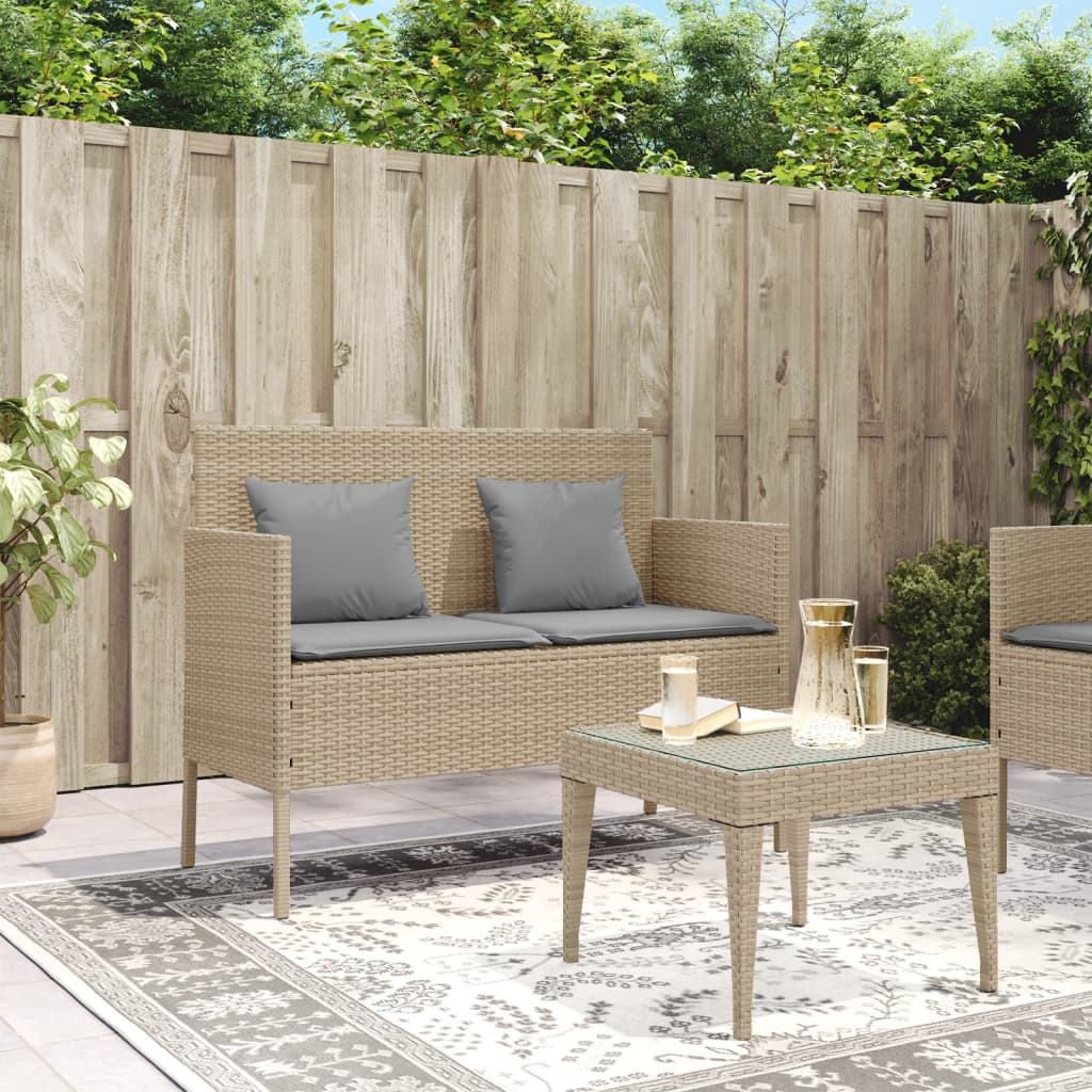 havebænk med hynder polyrattan beige