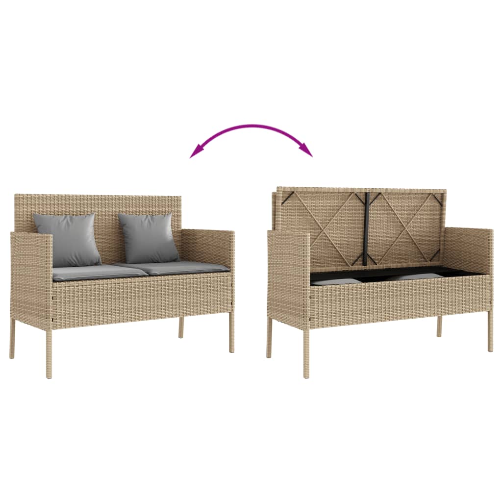 havebænk med hynder polyrattan beige