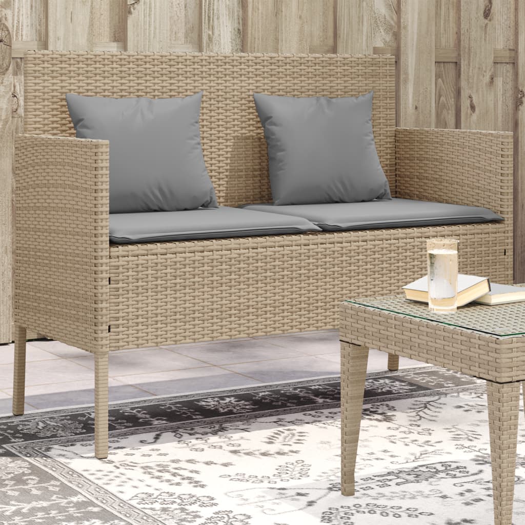 havebænk med hynder polyrattan beige