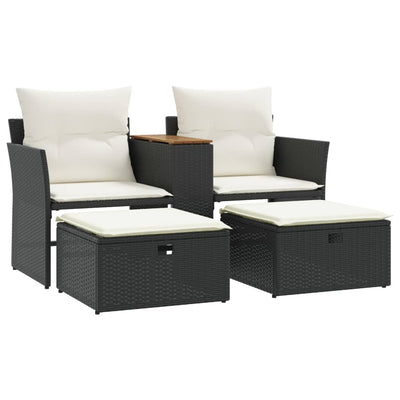 2-personers havesofa med skamler polyrattan sort