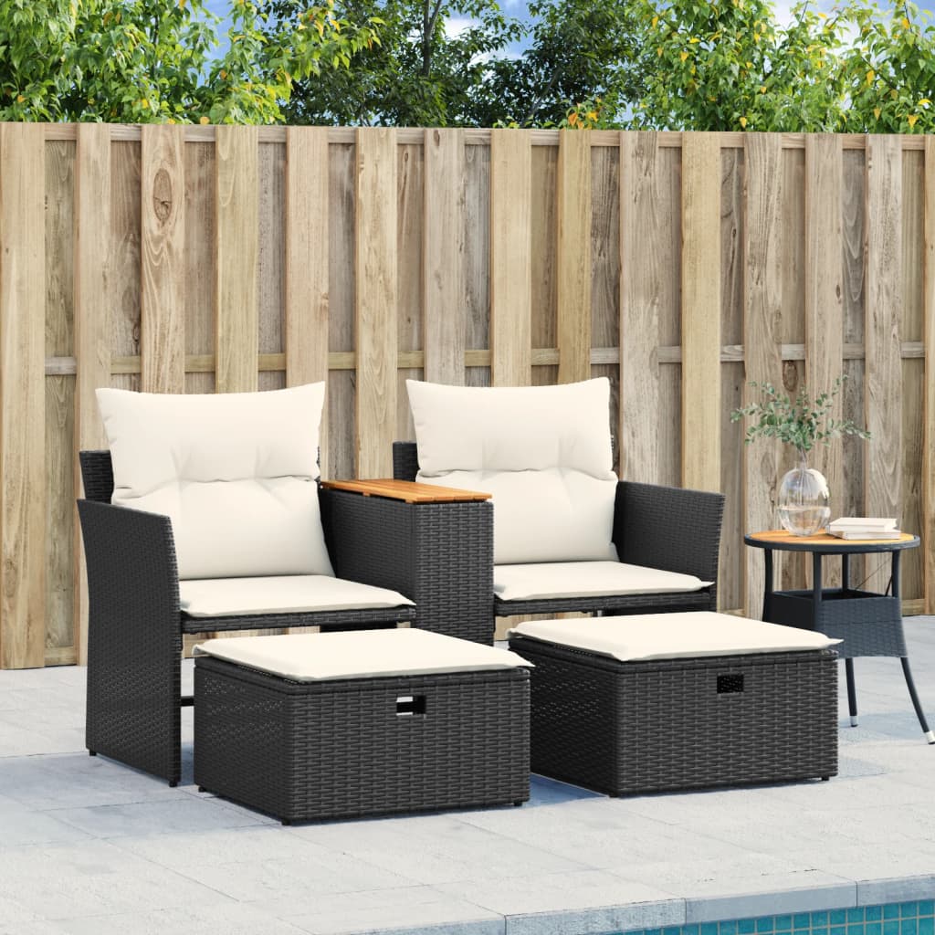 2-personers havesofa med skamler polyrattan sort