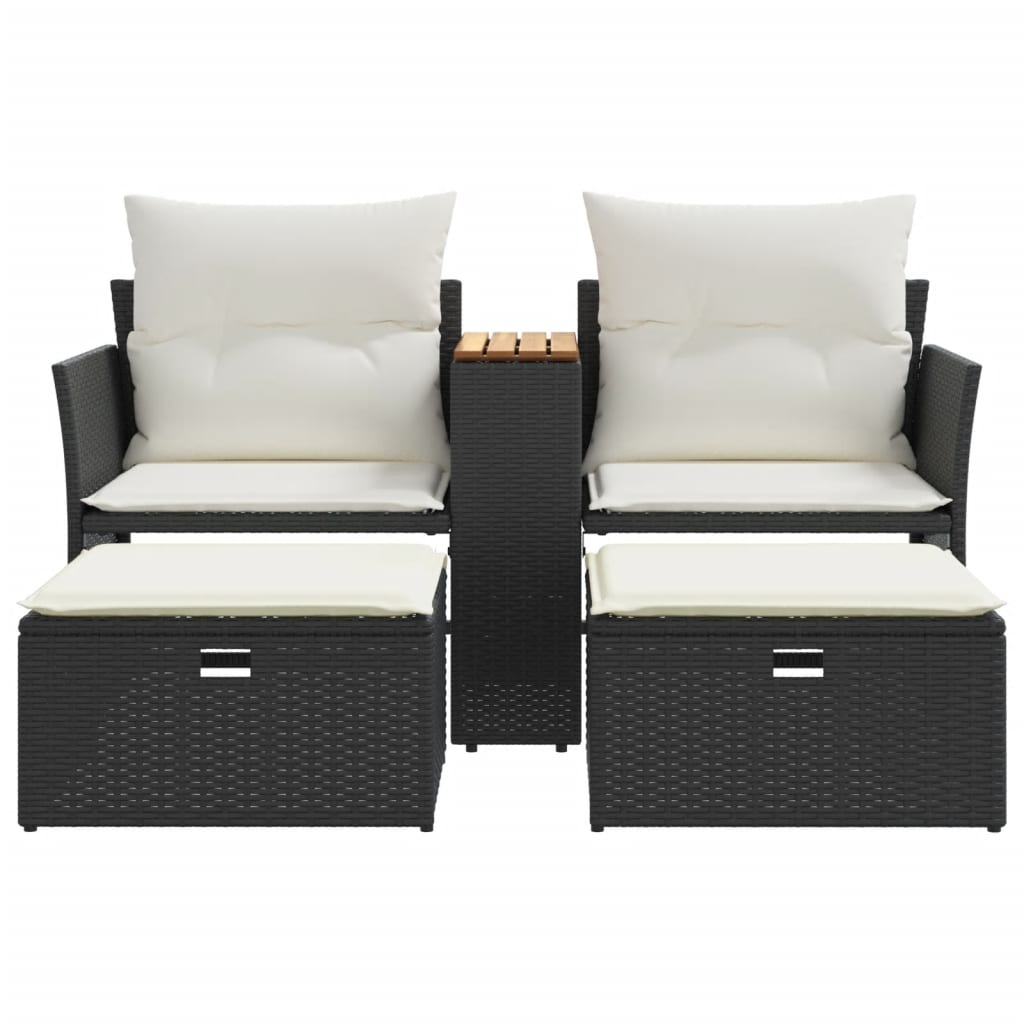 2-personers havesofa med skamler polyrattan sort