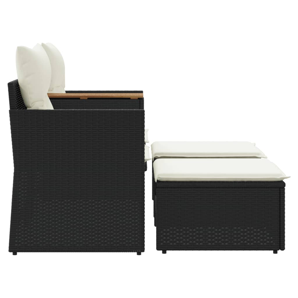 2-personers havesofa med skamler polyrattan sort