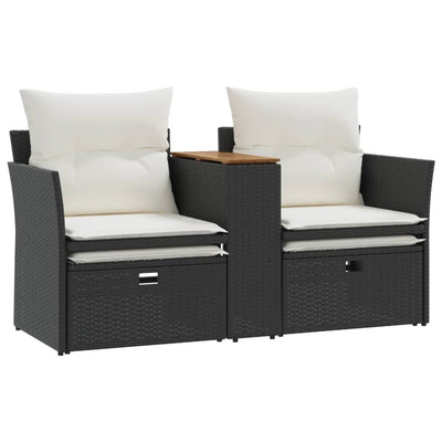 2-personers havesofa med skamler polyrattan sort