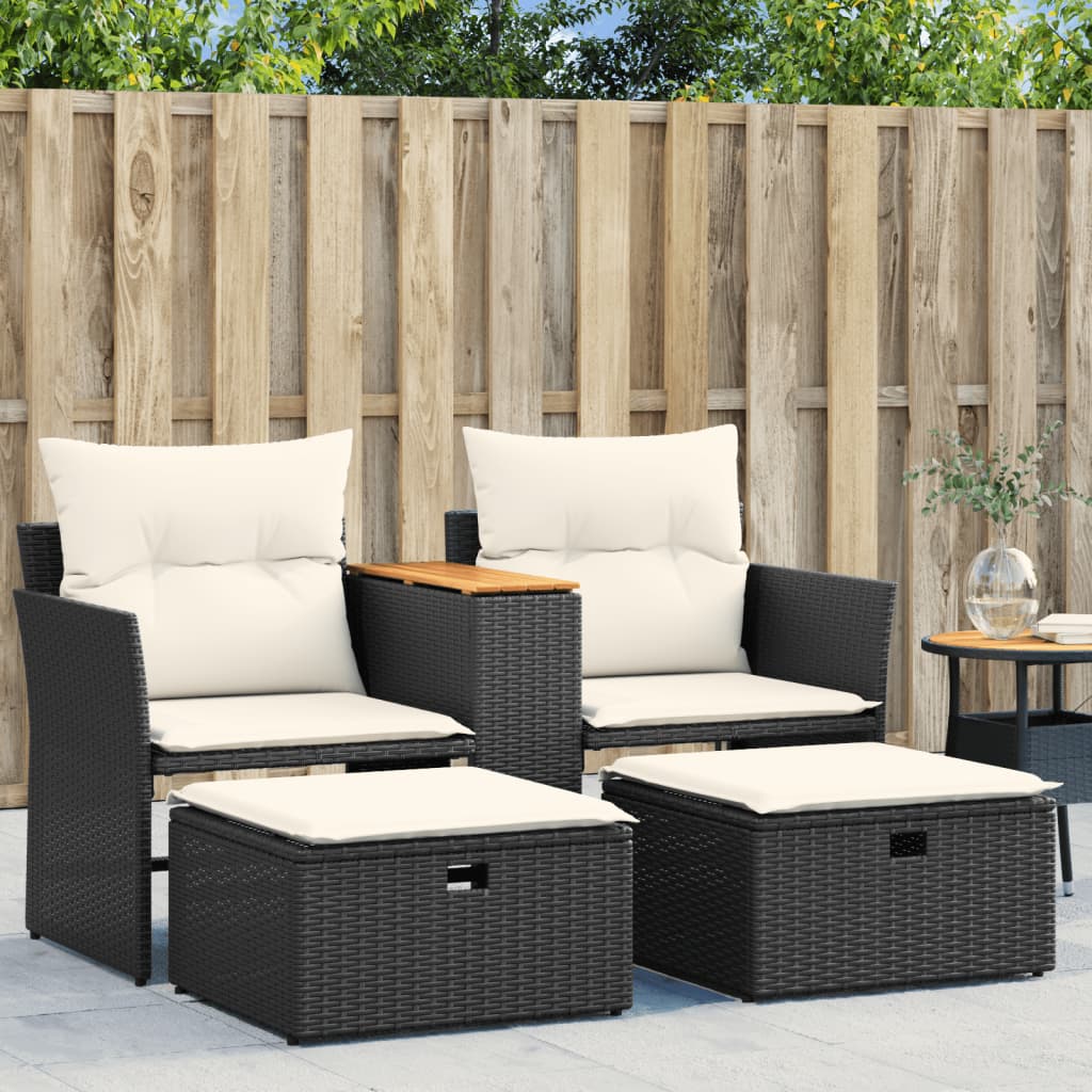 2-personers havesofa med skamler polyrattan sort