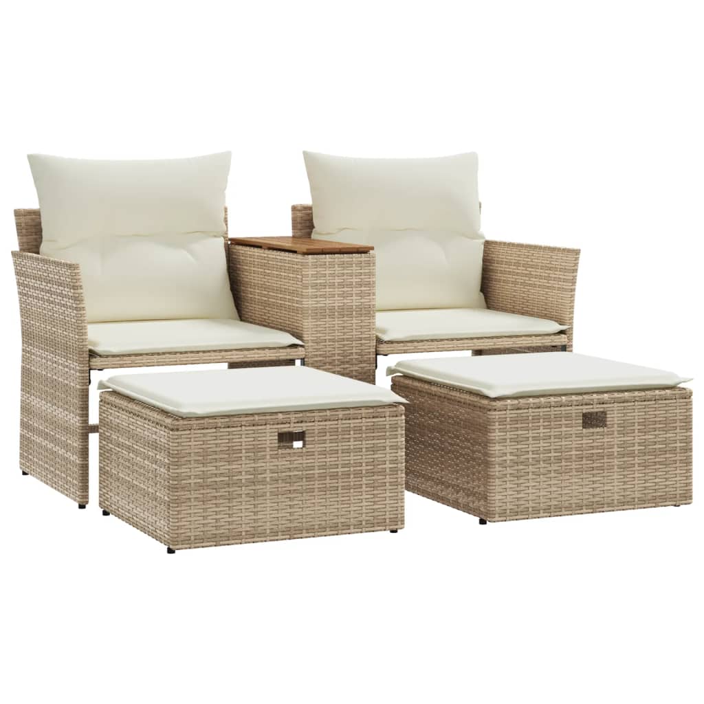 2-personers havesofa med skamler polyrattan beige