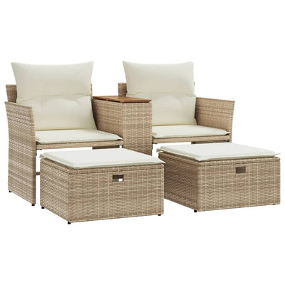 2-personers havesofa med skamler polyrattan beige