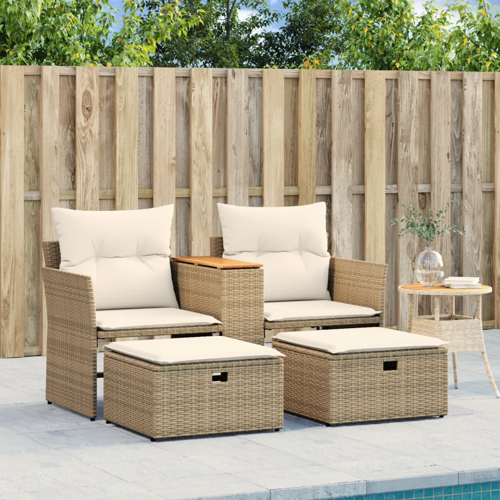 2-personers havesofa med skamler polyrattan beige