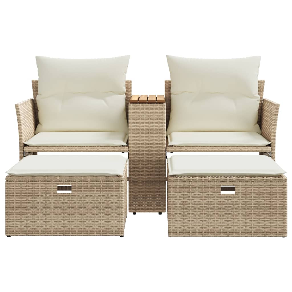 2-personers havesofa med skamler polyrattan beige