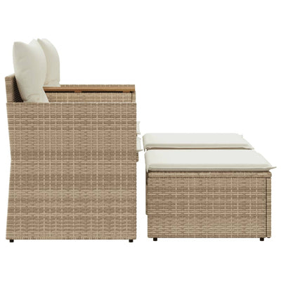 2-personers havesofa med skamler polyrattan beige