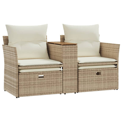 2-personers havesofa med skamler polyrattan beige