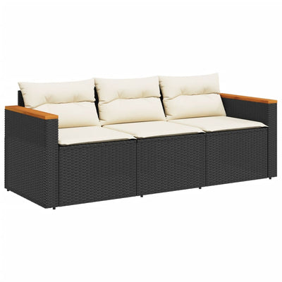 3-personers havesofa med hynder polyrattan sort