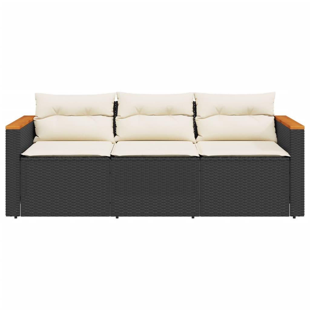 3-personers havesofa med hynder polyrattan sort