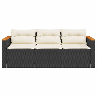 3-personers havesofa med hynder polyrattan sort