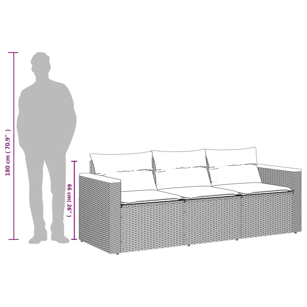 3-personers havesofa med hynder polyrattan sort