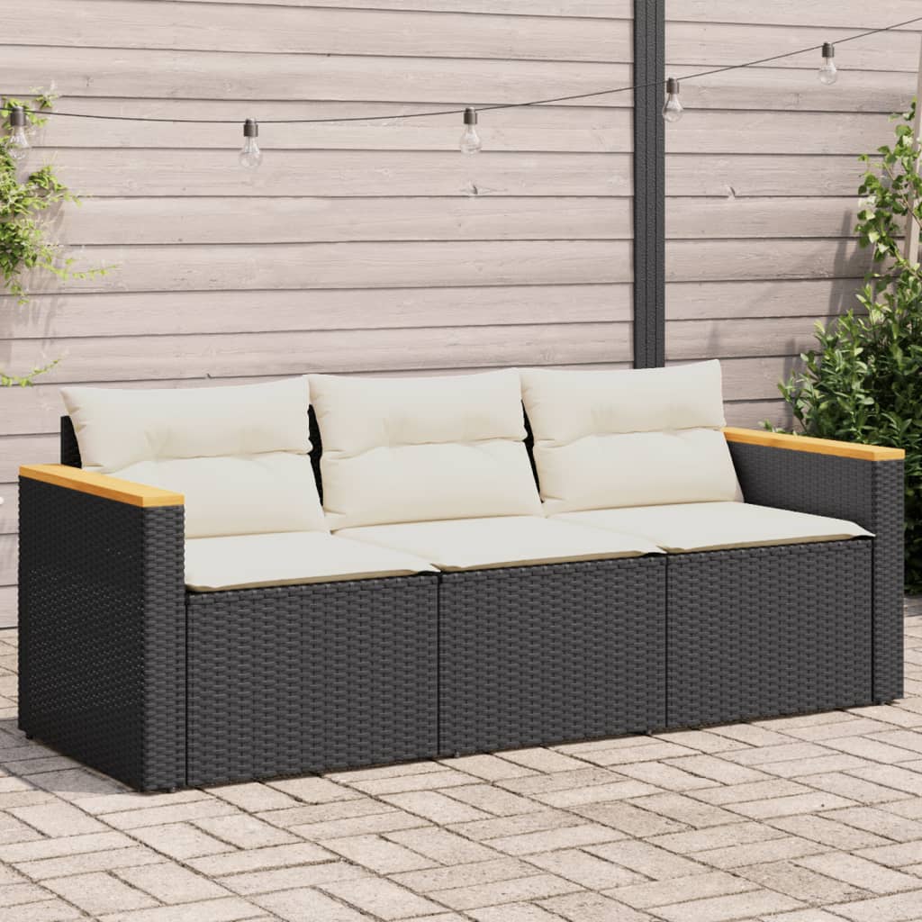 3-personers havesofa med hynder polyrattan sort