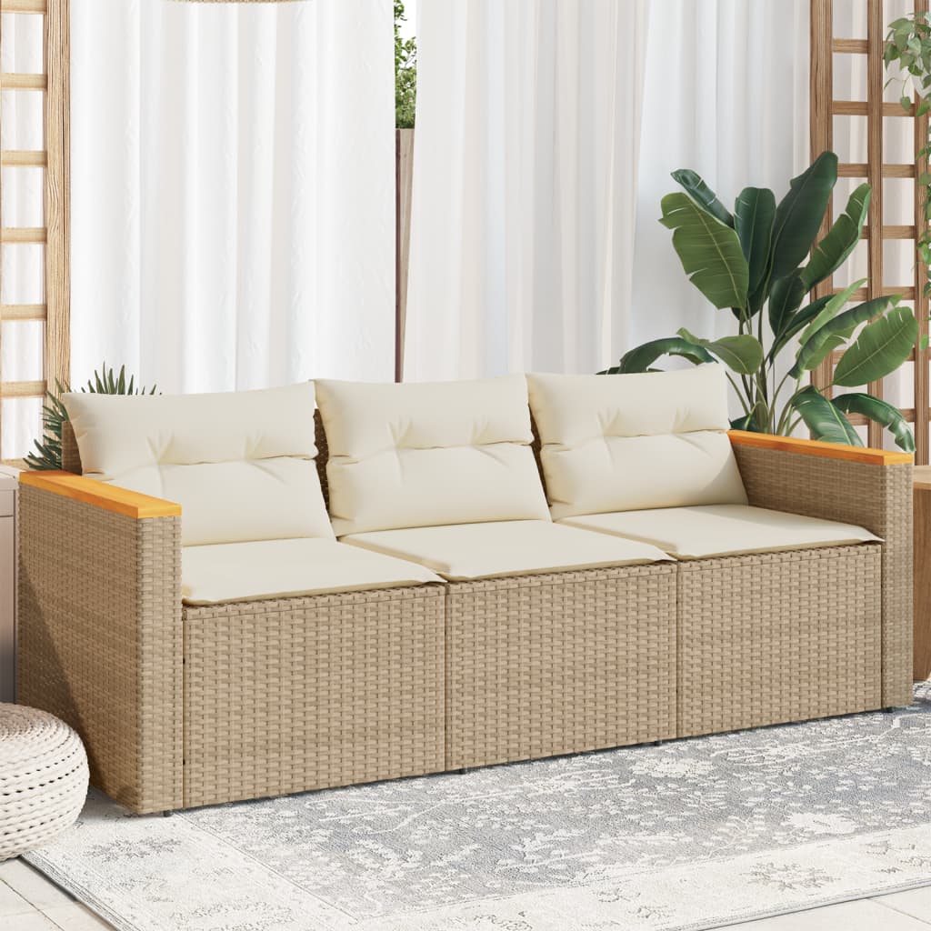 3-personers havesofa med hynder polyrattan beige