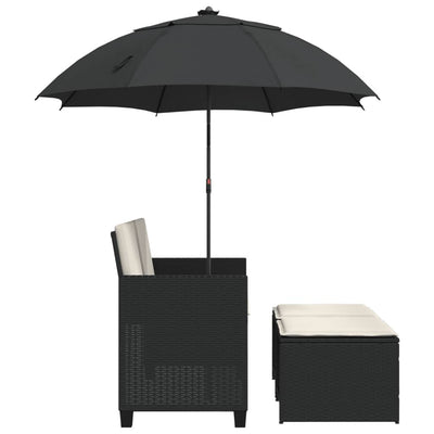 2-personers havesofa med parasol og skamler polyrattan sort