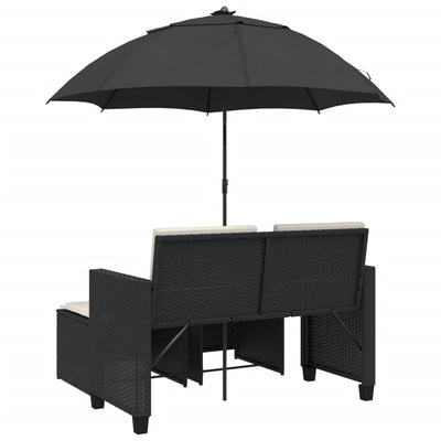 2-personers havesofa med parasol og skamler polyrattan sort