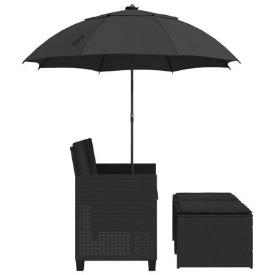 2-personers havesofa med parasol og skamler polyrattan sort