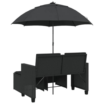 2-personers havesofa med parasol og skamler polyrattan sort