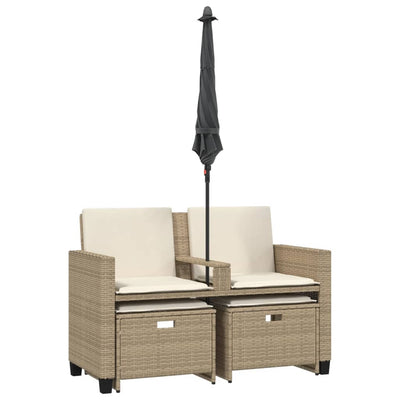 2-personers havesofa med parasol og skamler polyrattan beige