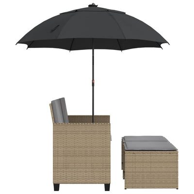 2-personers havesofa med parasol og skamler polyrattan beige