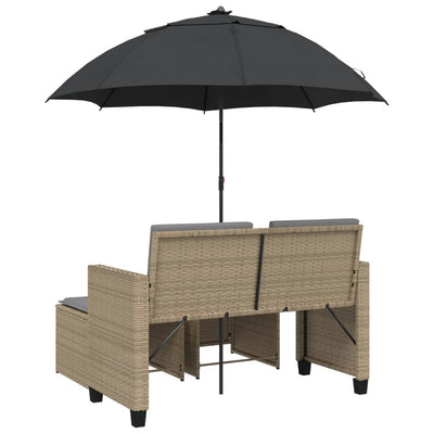 2-personers havesofa med parasol og skamler polyrattan beige