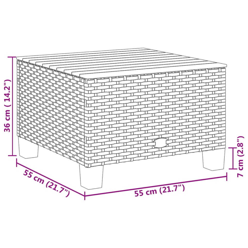 havebord 55x55x36 cm polyrattan og akacietræ sort