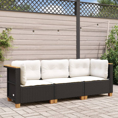 3-personers havesofa med hynder polyrattan sort