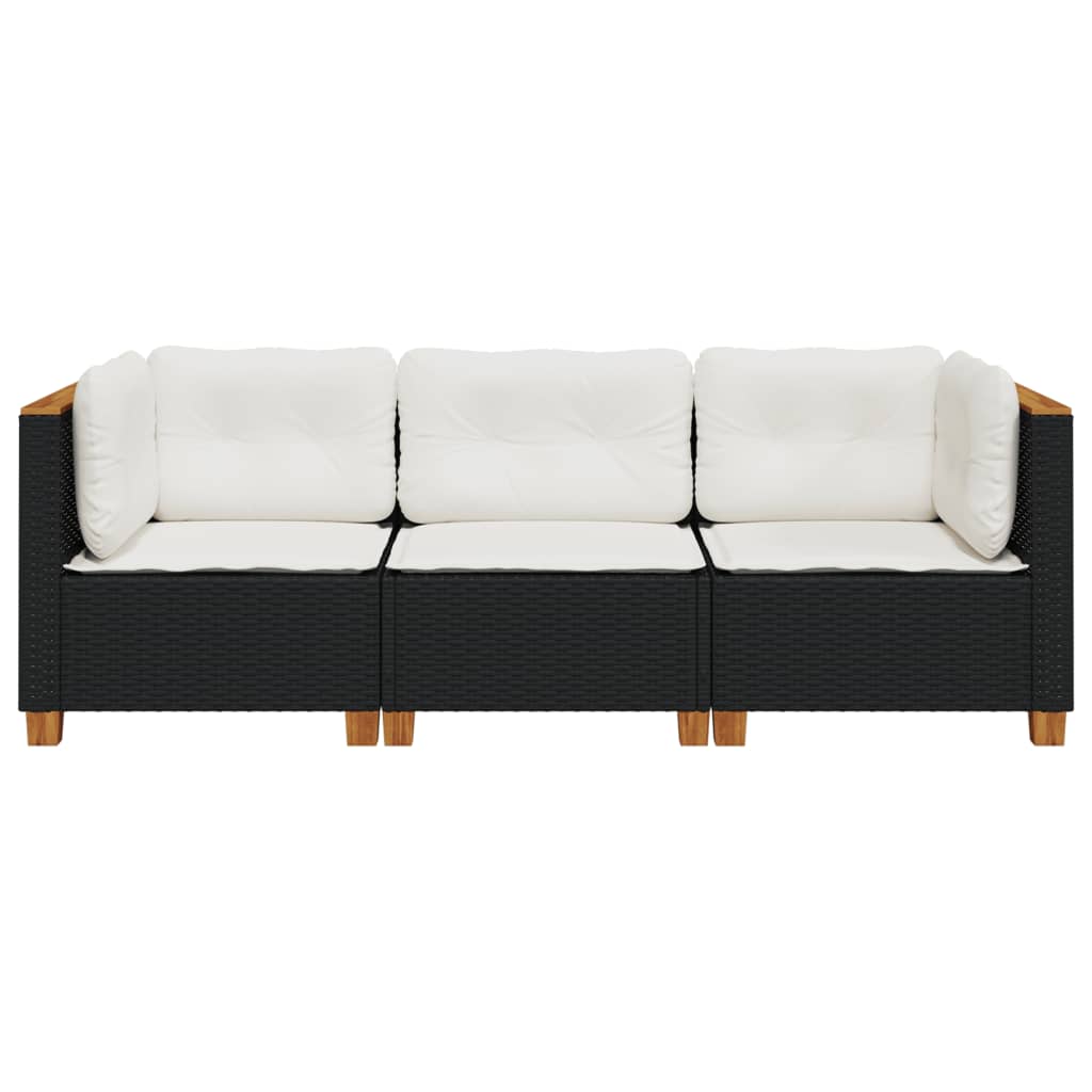 3-personers havesofa med hynder polyrattan sort